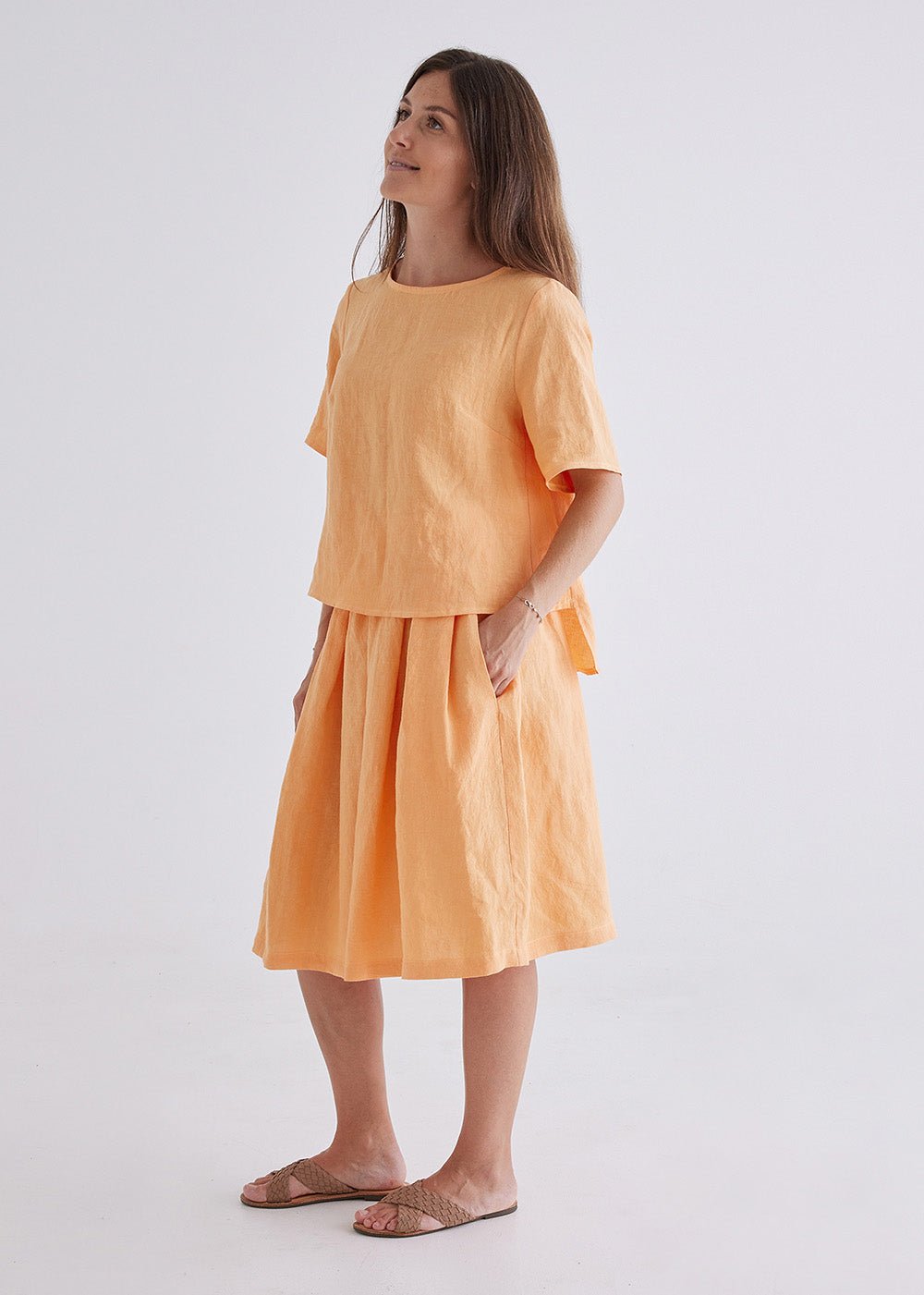 Winona Linen Top in Apricot-Devina Louise-stride