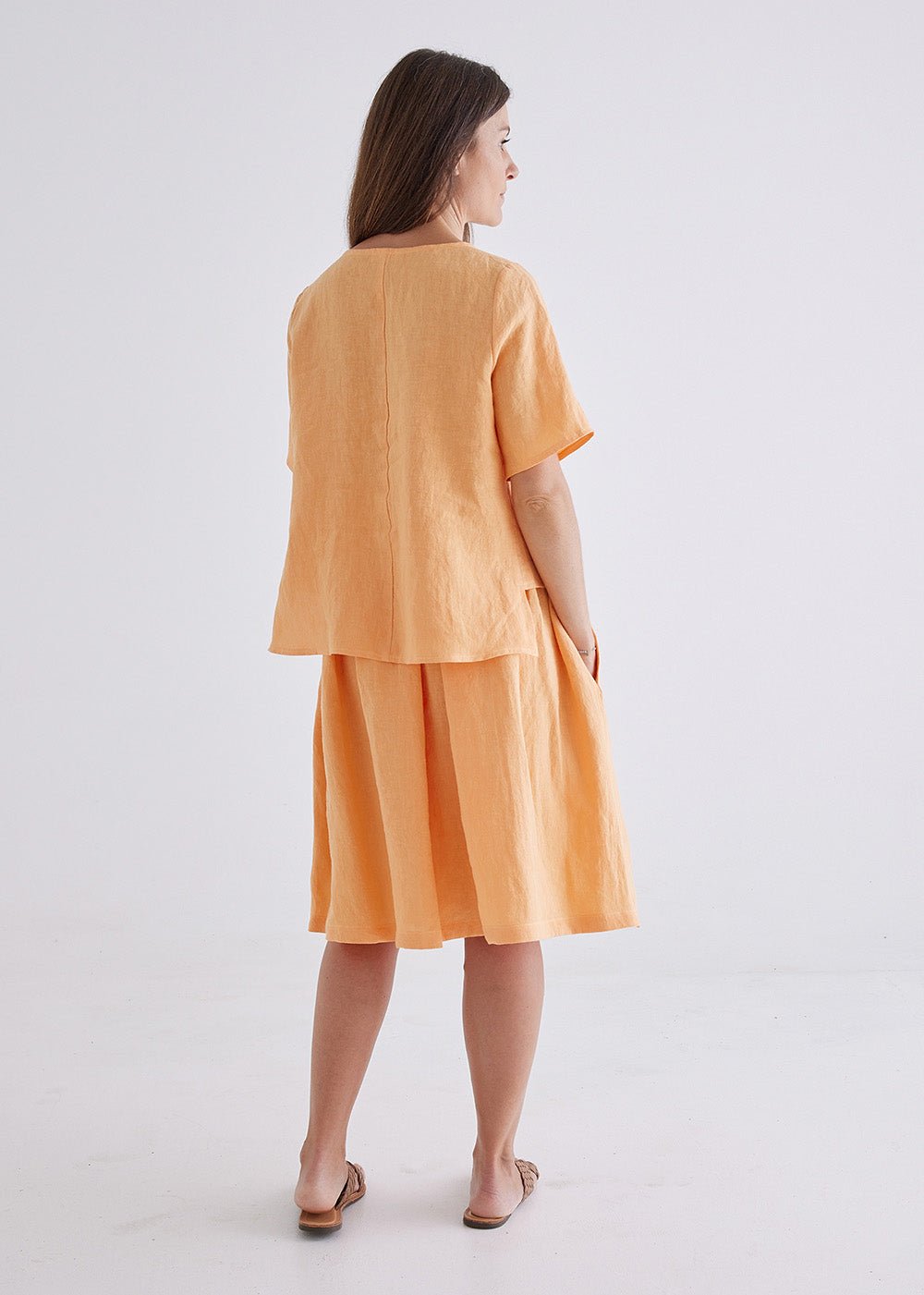 Winona Linen Top in Apricot-Devina Louise-stride