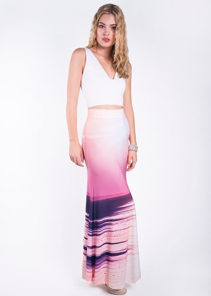 Women's elegant Maxi Skirt with "Angel" sunset print - Why Mary - stride