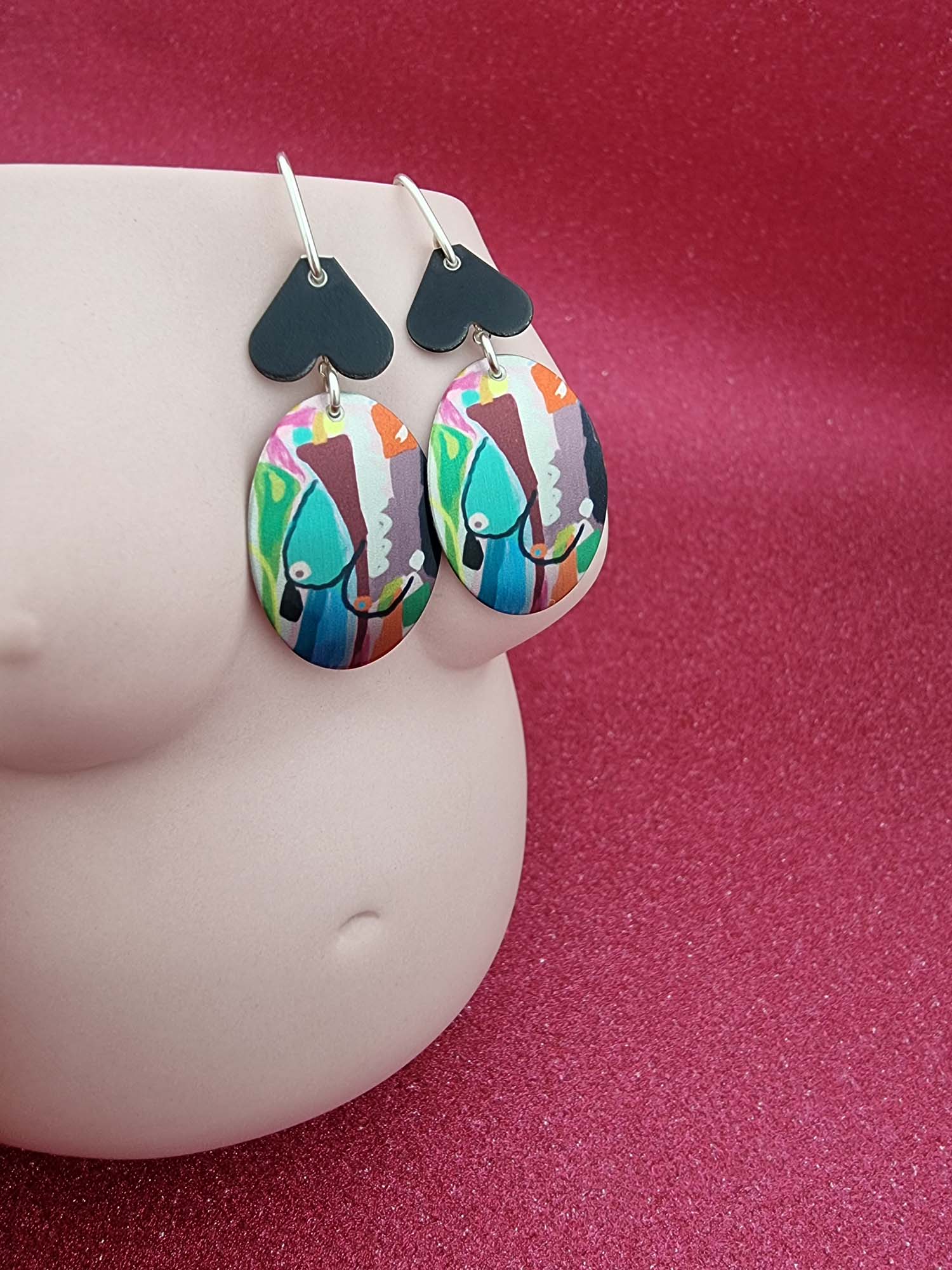 A BREAST FRIENDS - black hearts shape earrings-Erin K Jewellery-stride