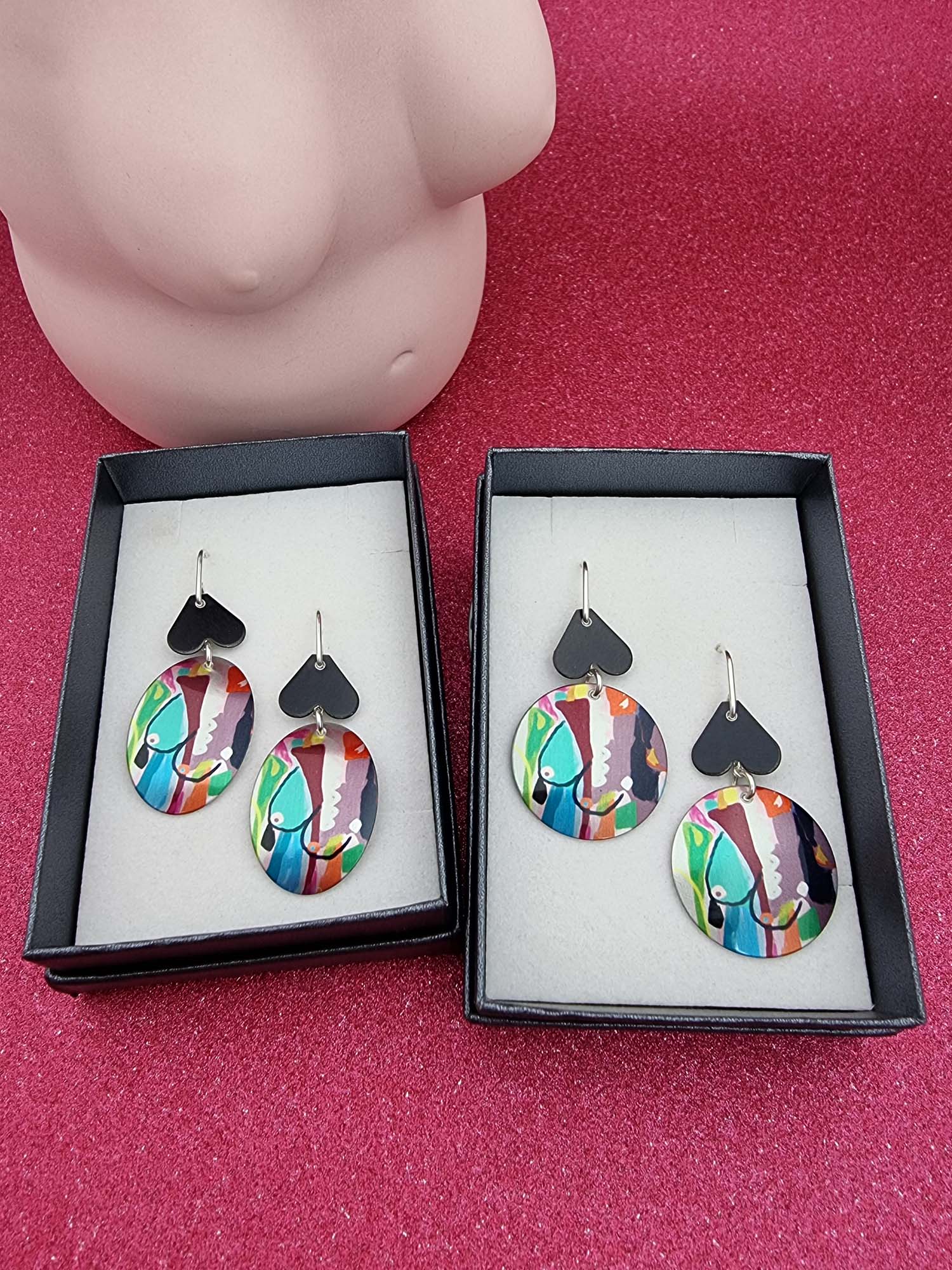 A BREAST FRIENDS - black hearts shape earrings-Erin K Jewellery-stride