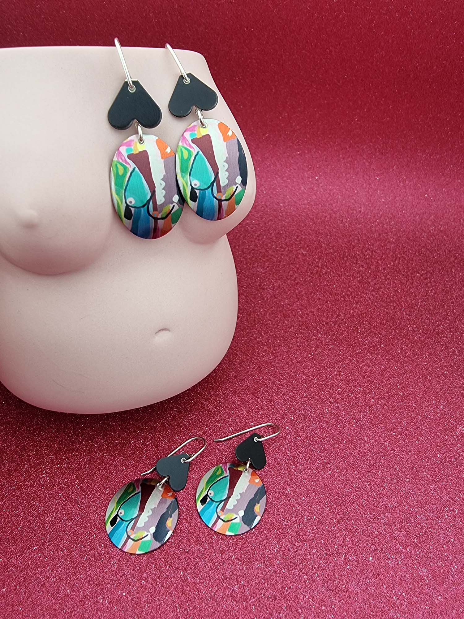 A BREAST FRIENDS - black hearts shape earrings-Erin K Jewellery-stride