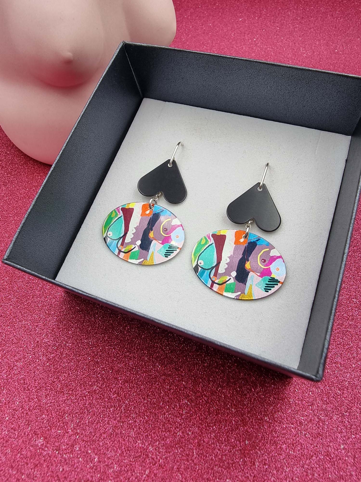 A BREAST FRIENDS - oval heart drop earrings-Erin K Jewellery-stride