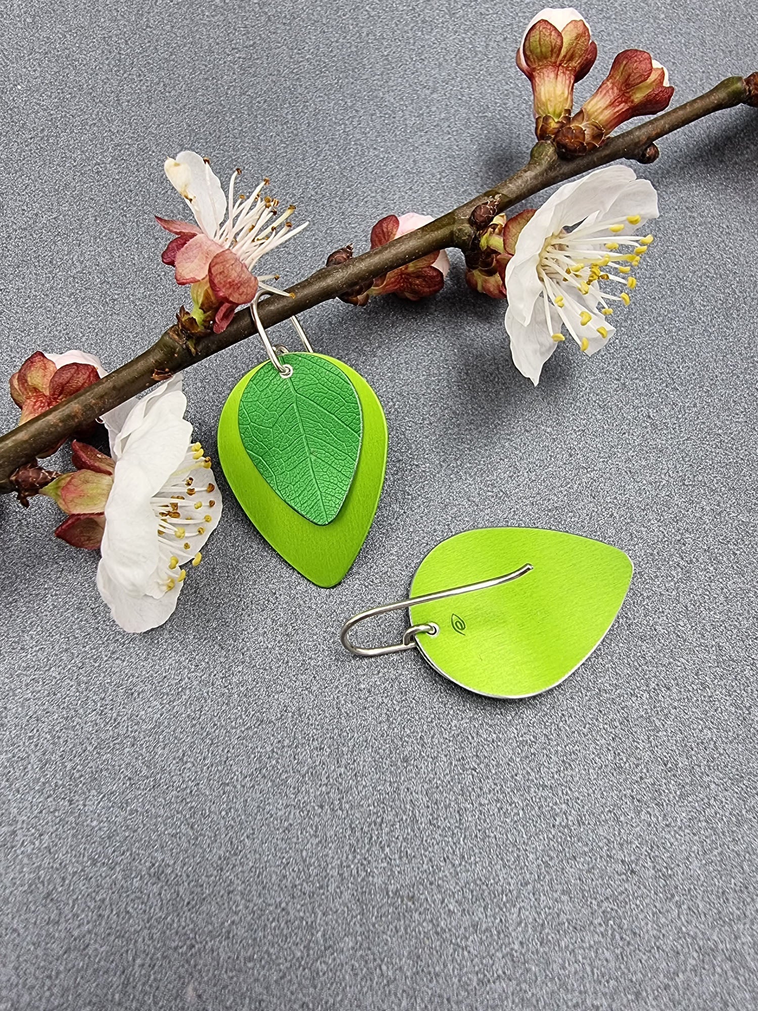 A SPRING FLING - lime leaf on green earrings-Erin K Jewellery-stride