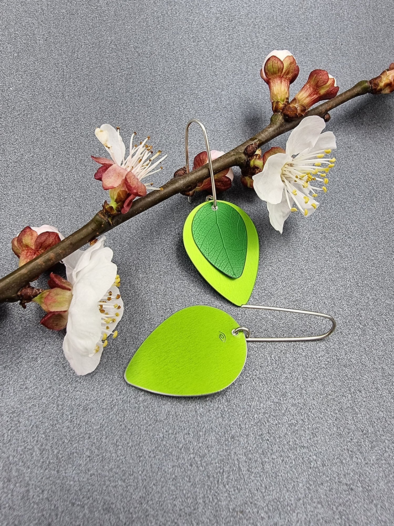 A SPRING FLING - lime leaf on green earrings-Erin K Jewellery-stride