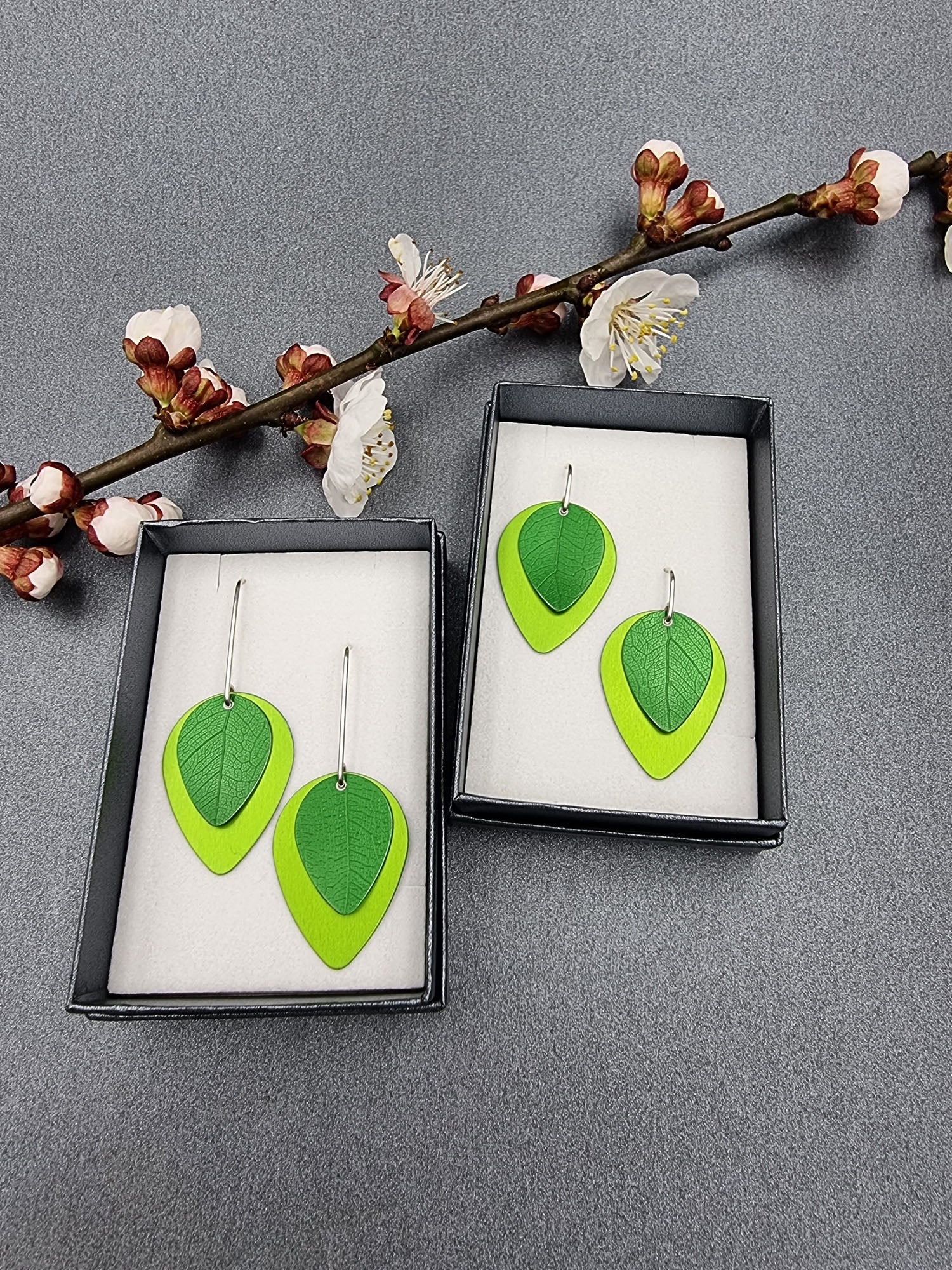 A SPRING FLING - lime leaf on green earrings-Erin K Jewellery-stride