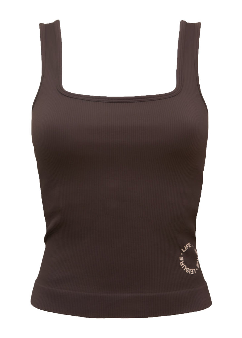 Fine Ribbed Scoop Neck Tank - Dark Brown-Pinky & Kamal-stride