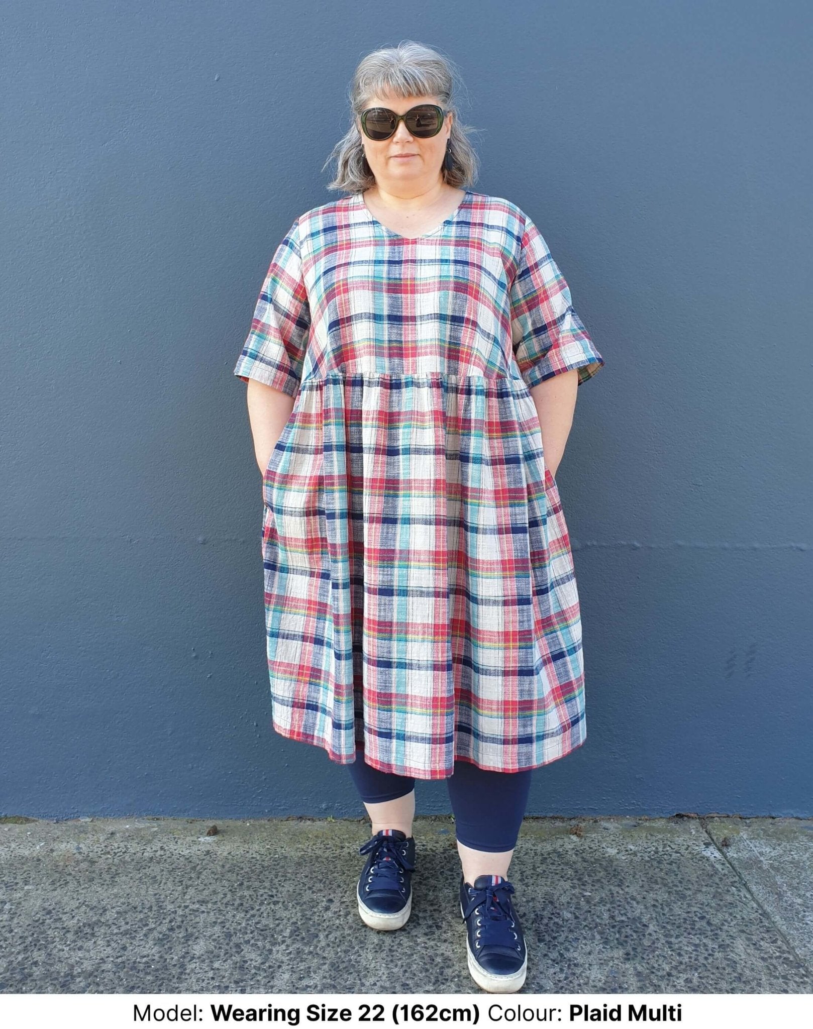 Shop Plus Size Dresses | Plus Size Cotton Midi Dress V Neck - Millican Plaid-Chasing Springtime-stride