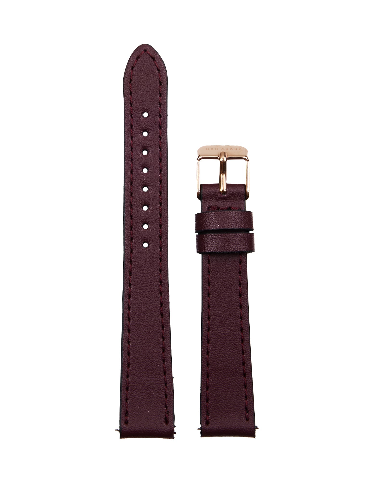 WATCH STRAP - BURGUNDY VEGAN LEATHER - ROSE GOLD BUCKLE | GRAPE 14MM-Mon Choux-stride